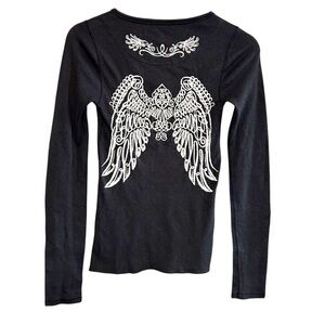 lucky brand‎ S waffle Henley longsleeve tee Y2K embroidered detail wings vintage